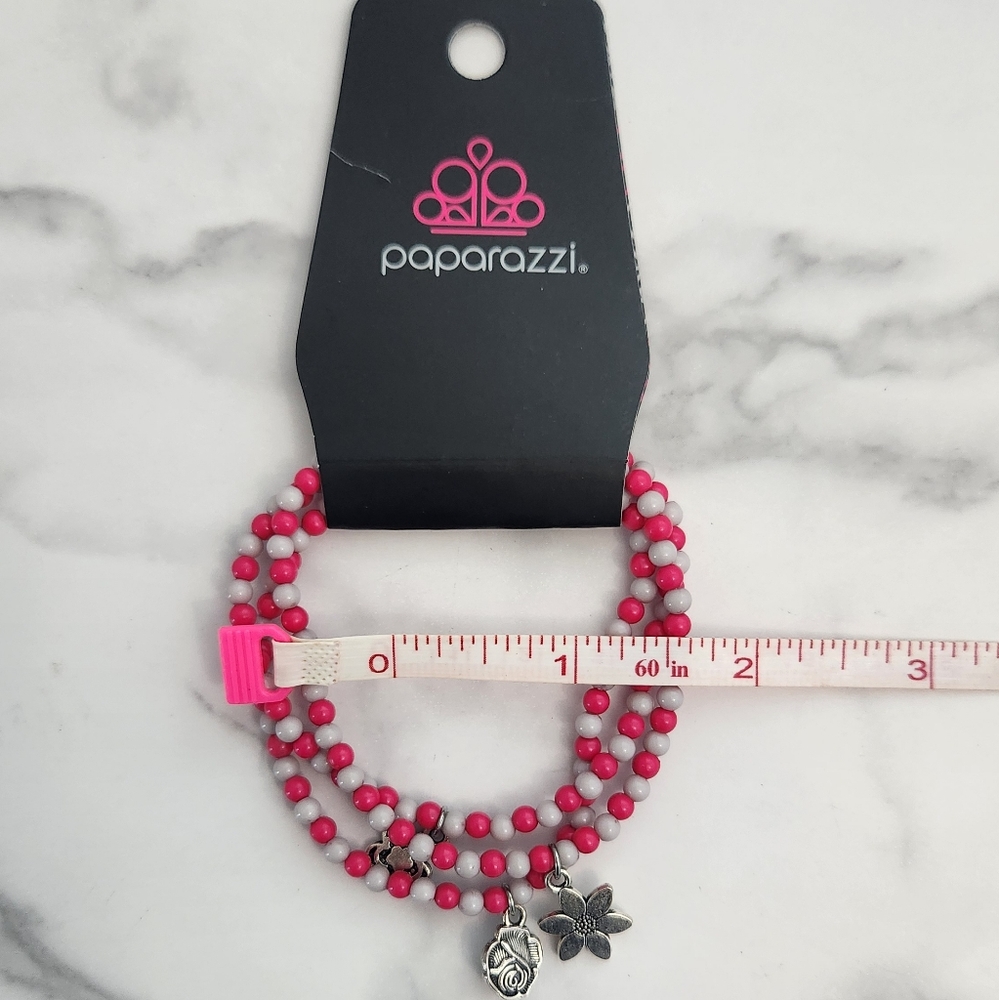 NWT Paparazzi Floral Pink & Silver Beads Charm Bracelet - Picture 7 of 7